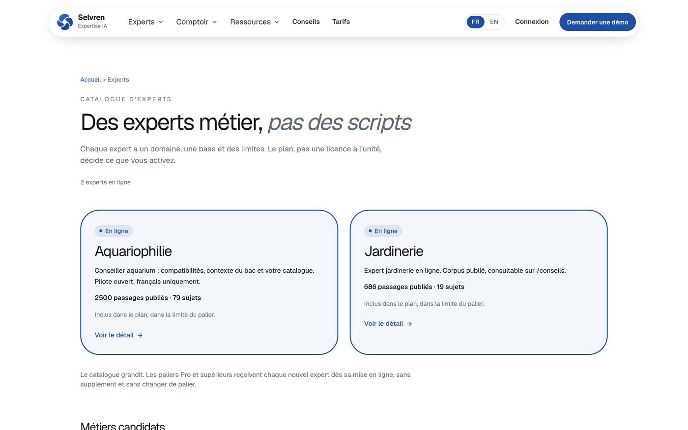 Catalogue d'experts Selvren : aquariophilie et jardinerie en ligne, avec le nombre de passages publiés.